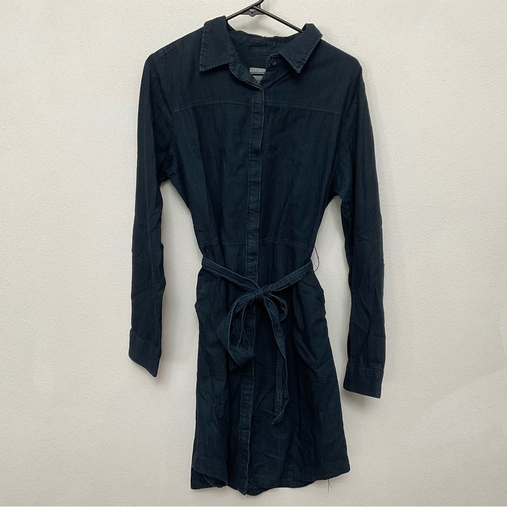 A New Day Dark Wash 100% Cotton Long Sleeve Button Down Dress Size L Preppy
